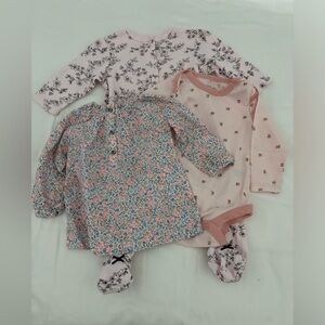 NWOT 9m Floral Bundle - Little Me & Chickpea onesies  w/Carters shirt